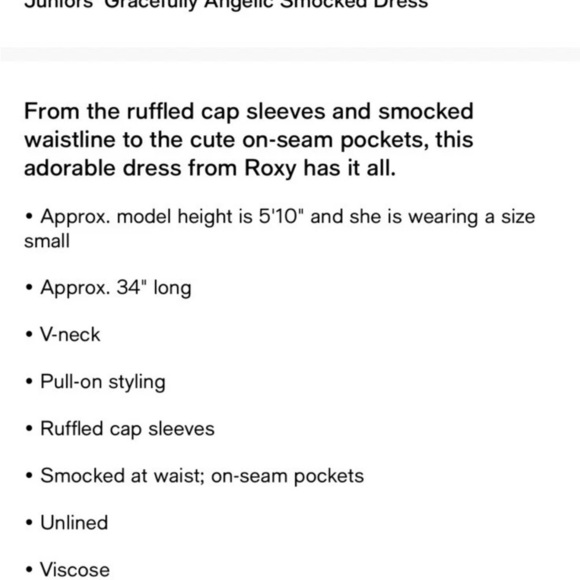 Roxy Smocked V-neck Ruffled Cap Sleeves Dress Junior’s Size L with Pockets - Picture 13 of 13